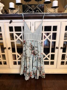 Light Blue Floral Crochet-Bodice Sundress